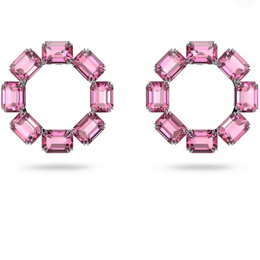 SWAROVSKI- Millenia hoop earrings
Octagon cut, Pink, Rhodium plated